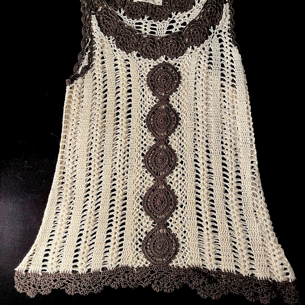 Beautiful Olive Green and Ivory Cream Crochet Tank